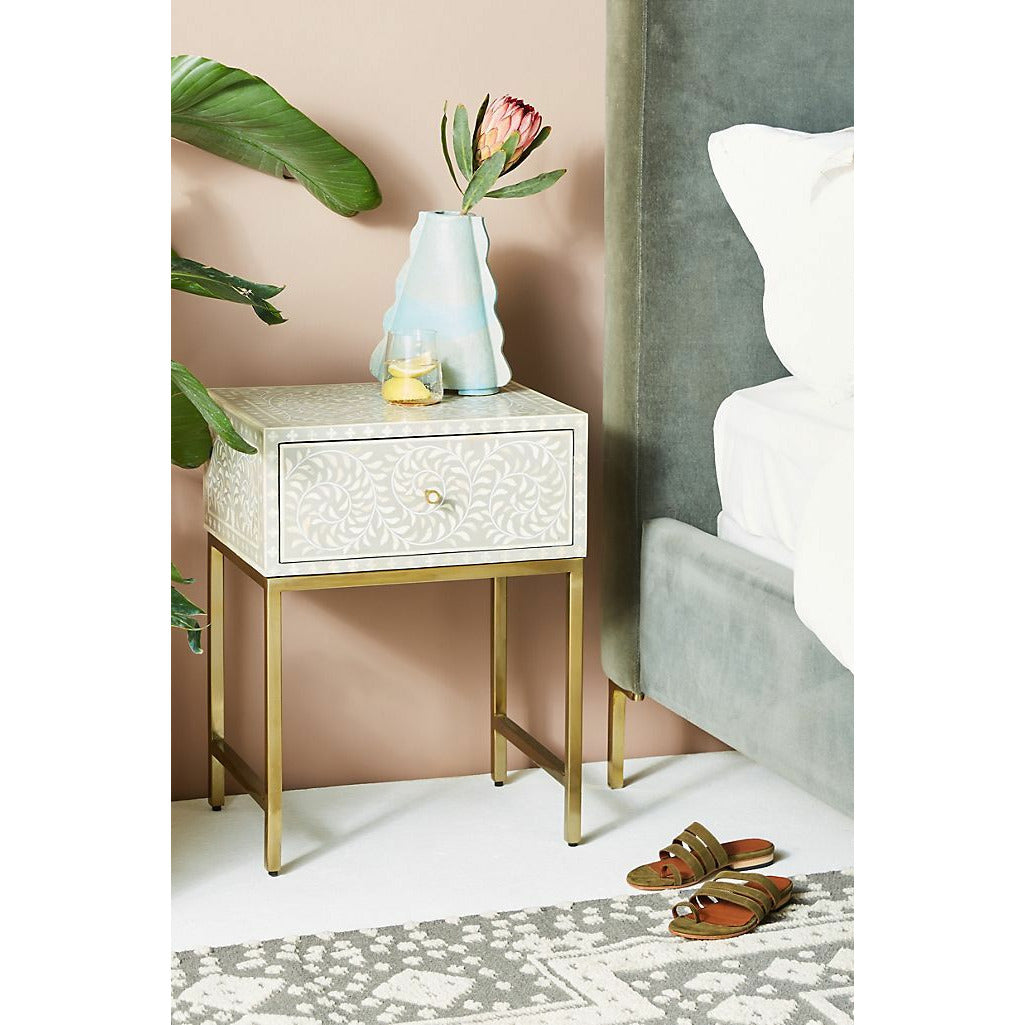 Classic Ivory Bone Grey Bedside Table