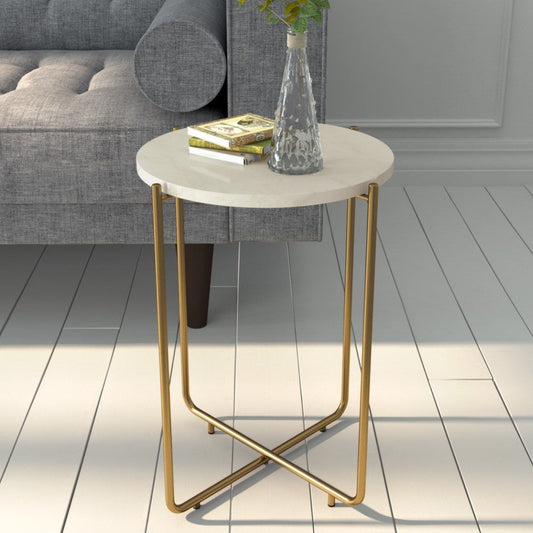 Regal Petal Inlay White Side Table