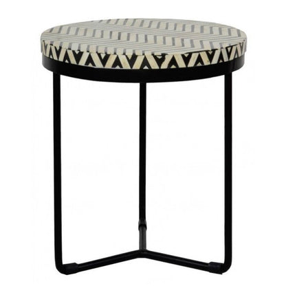 Regal Petal Inlay Black Side Table