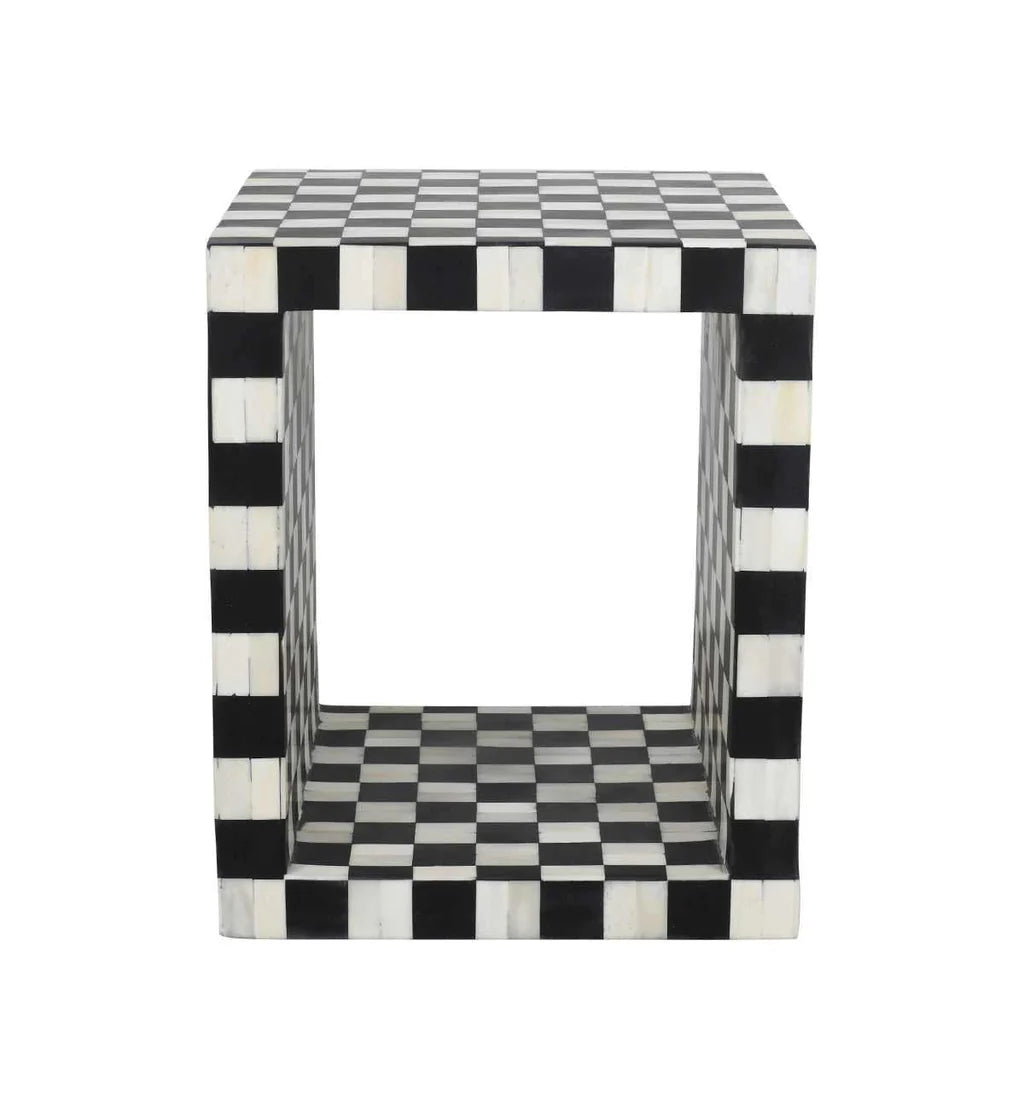 Regal Petal Inlay Black & White Side Table