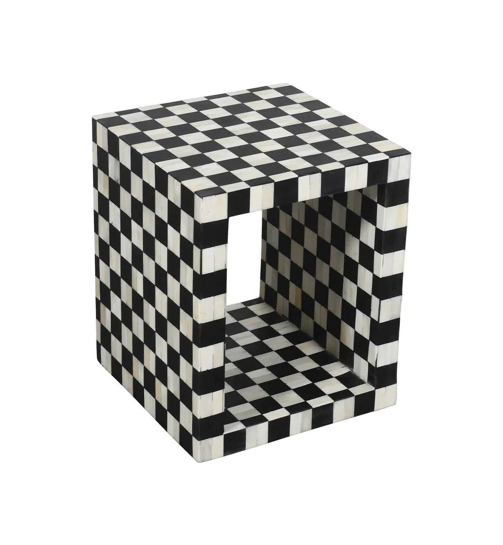 Regal Petal Inlay Black & White Side Table