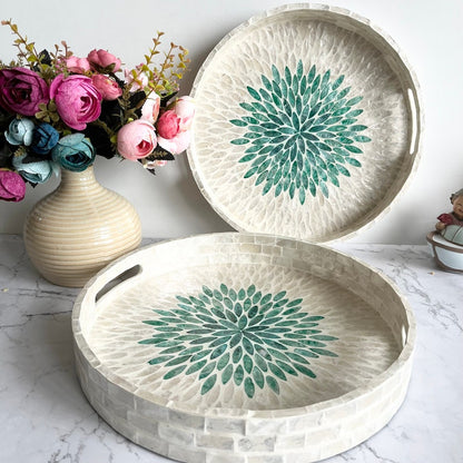 Stylish Decor White & Green Tray