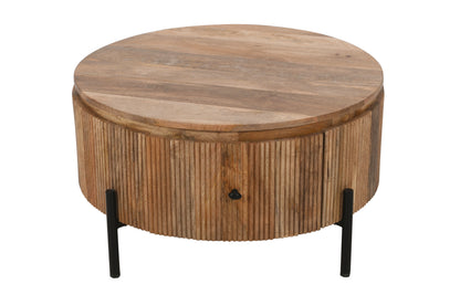 Rajsamand Furniture Natural Solid Wood Coffee Table & 1 Drawer With Metal Legs