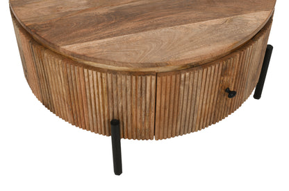 Rajsamand Furniture Natural Solid Wood Coffee Table & 1 Drawer With Metal Legs