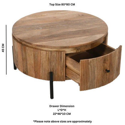 Rajsamand Furniture Natural Solid Wood Coffee Table & 1 Drawer With Metal Legs