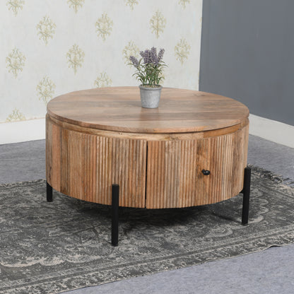 Rajsamand Furniture Natural Solid Wood Coffee Table & 1 Drawer With Metal Legs