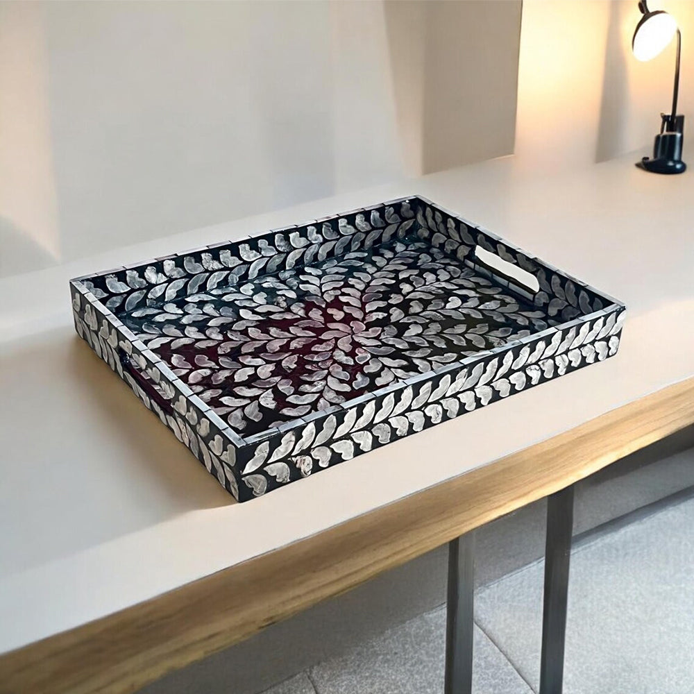 Indian Hub Design Black & White Tray