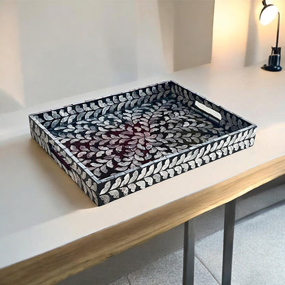 Indian Hub Design Black & White Tray