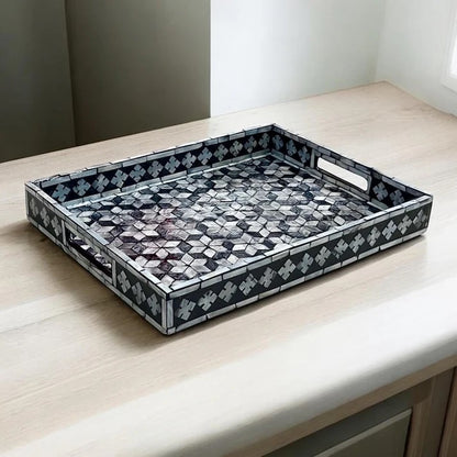 Indian Hub Design Black & White Tray