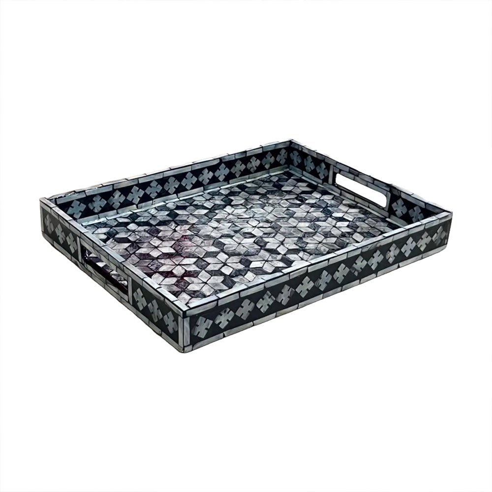 Indian Hub Design Black & White Tray