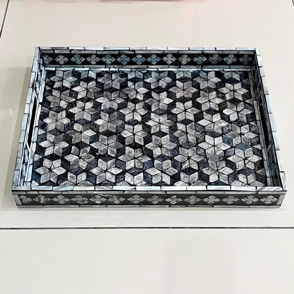 Indian Hub Design Black & White Tray