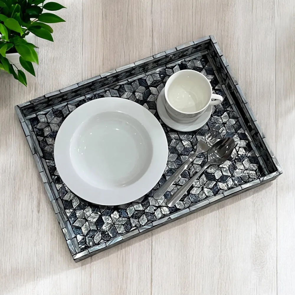 Indian Hub Design Black & White Tray
