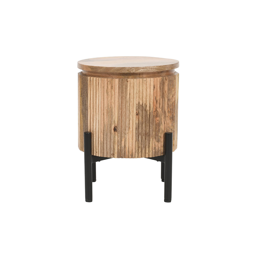 Rajsamand Furniture Natural Solid Wood Bedside Table with Metal Legs