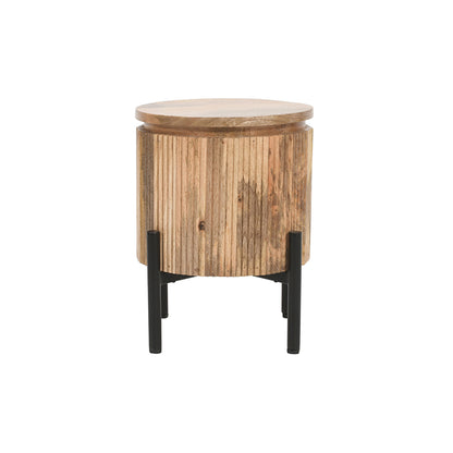 Rajsamand Furniture Natural Solid Wood Bedside Table with Metal Legs