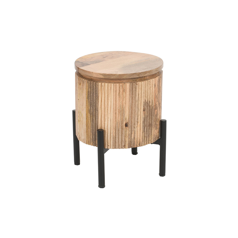 Rajsamand Furniture Natural Solid Wood Bedside Table with Metal Legs