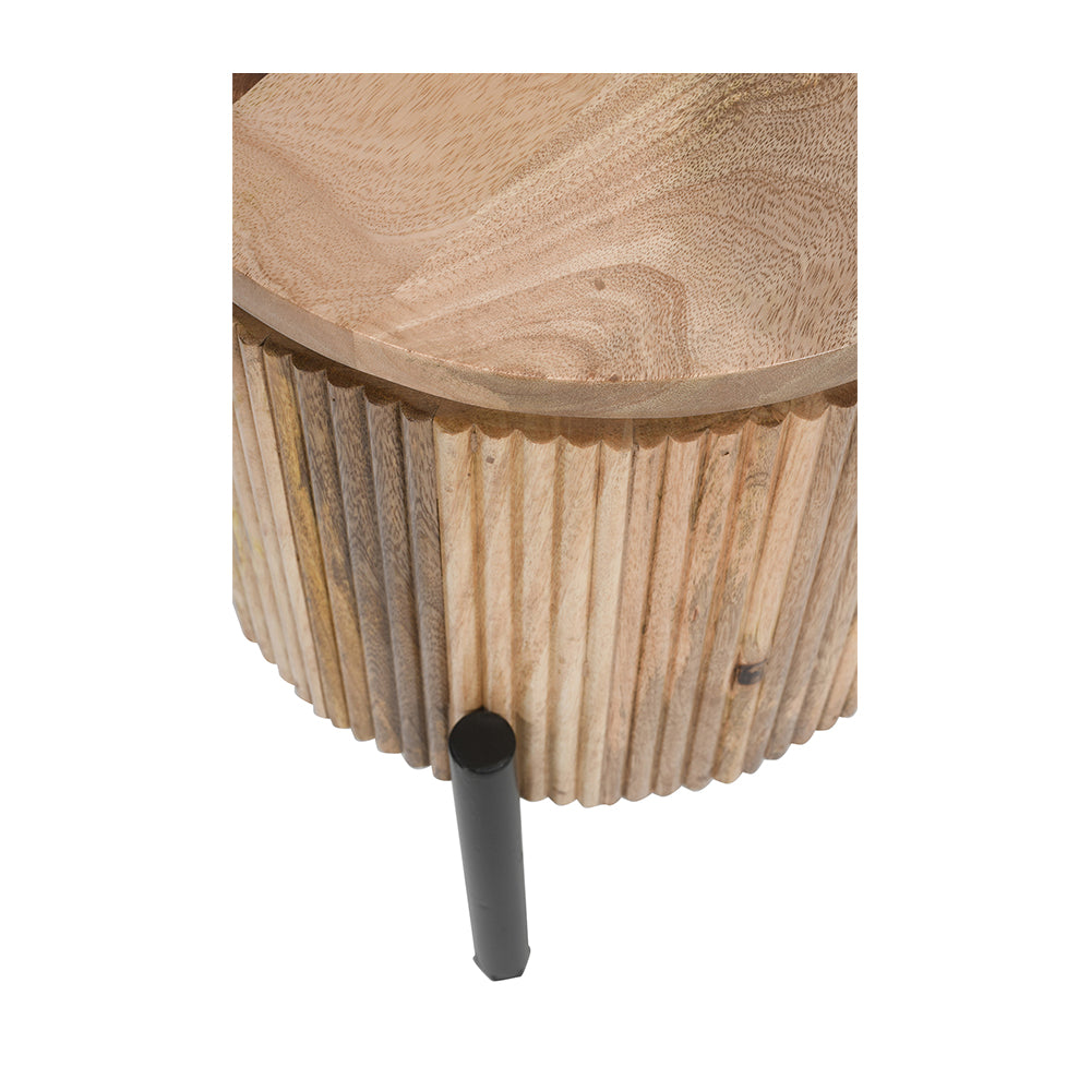 Rajsamand Furniture Natural Solid Wood Bedside Table with Metal Legs