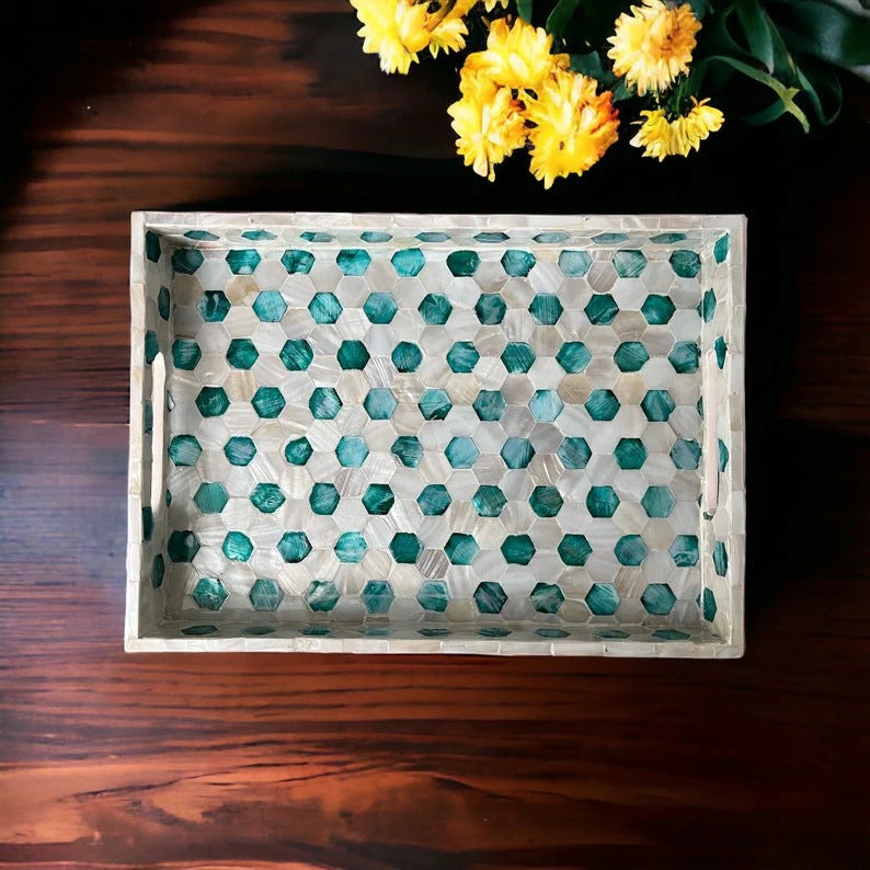 Indian Hub Design Green & White Tray