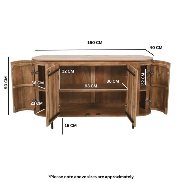 Rajsamand Furniture Natural Solid Wood Sideboard With Metal Legs