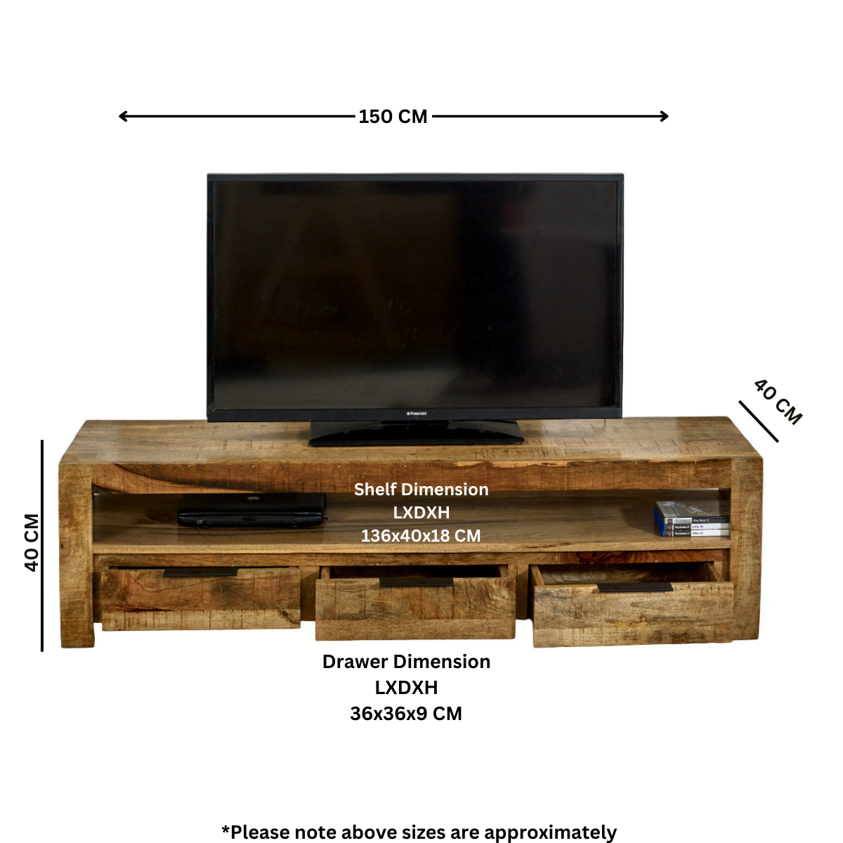 Rough Swan Timber Large Tvc With 3 Drawers