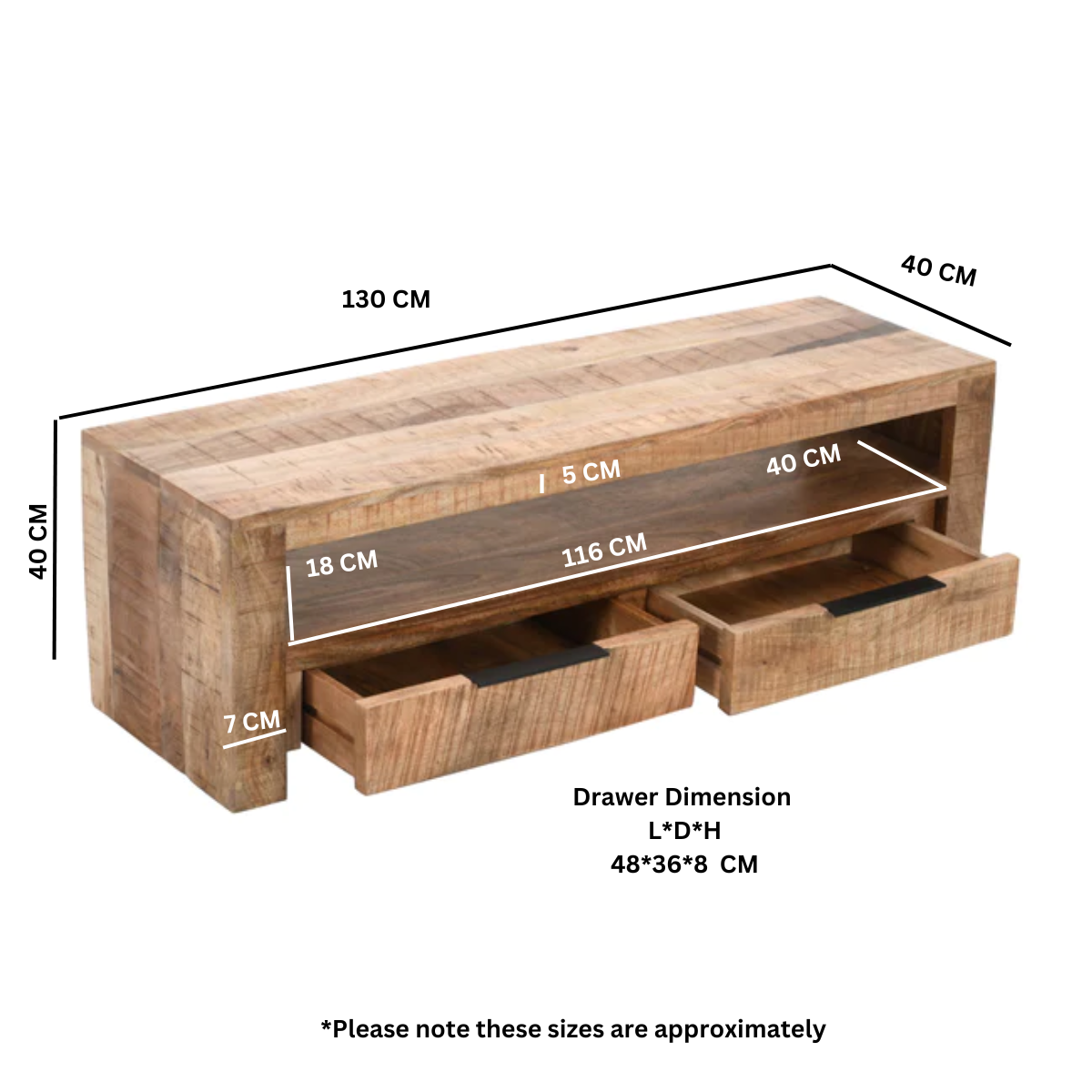 Rough Swan Timber Tv Stand With 2 Drawers