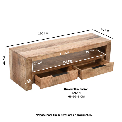 Rough Swan Timber Tv Stand With 2 Drawers