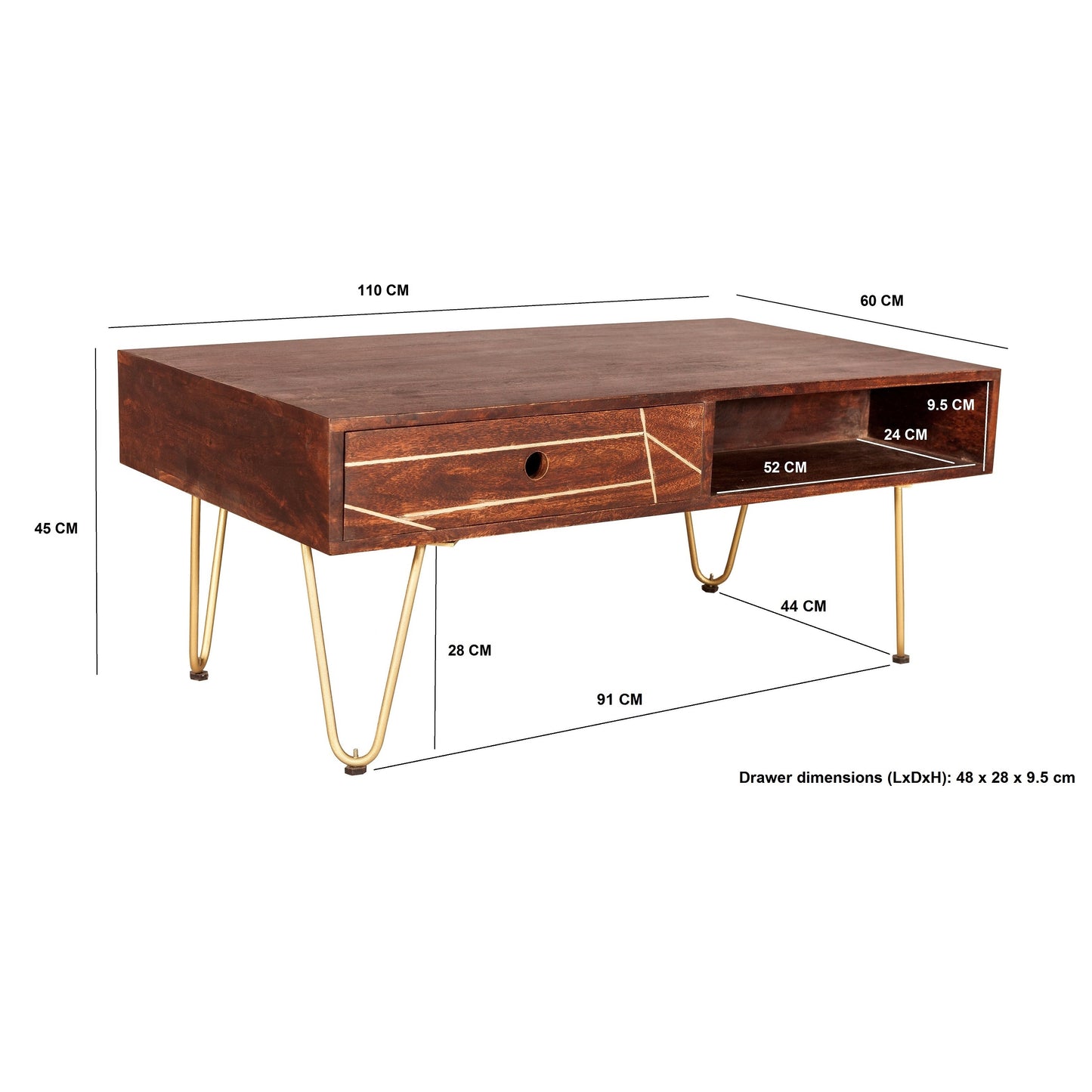 Boston Dark Gold Rectangular Coffee Table With Drawer