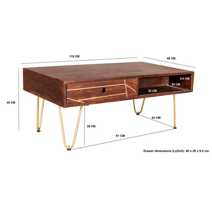 Boston Dark Gold Rectangular Coffee Table With Drawer