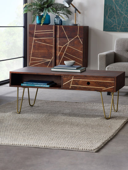 Boston Dark Gold Rectangular Coffee Table With Drawer