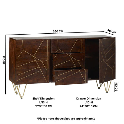 Boston Dark Gold Extra Large Sideboard 3 Drawers And 2 Doors
