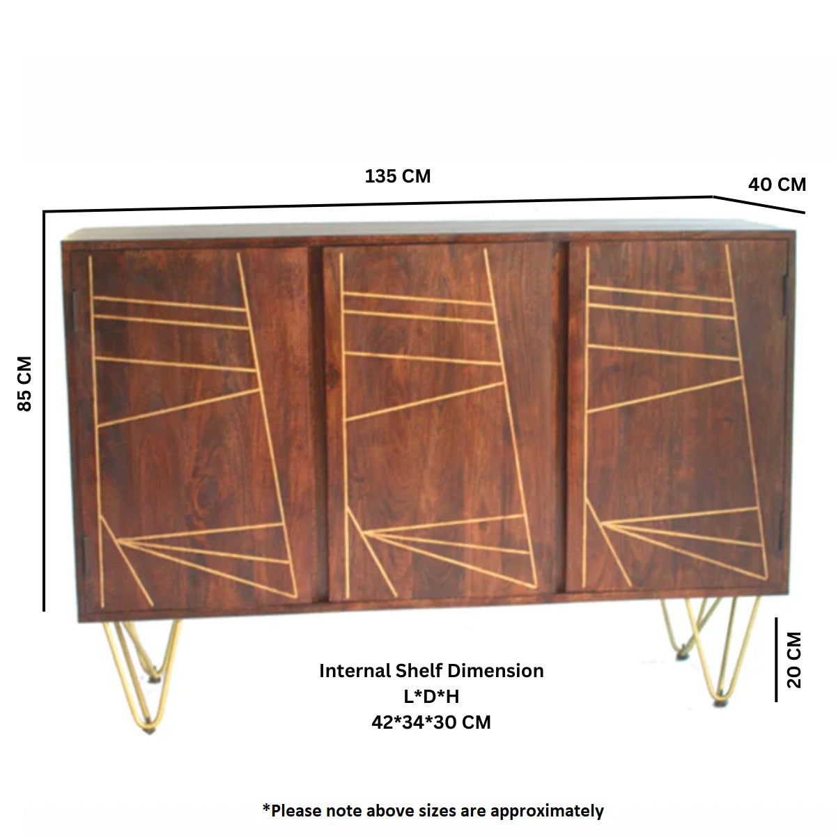 Boston Dark Gold Large Sideboard 3 Door