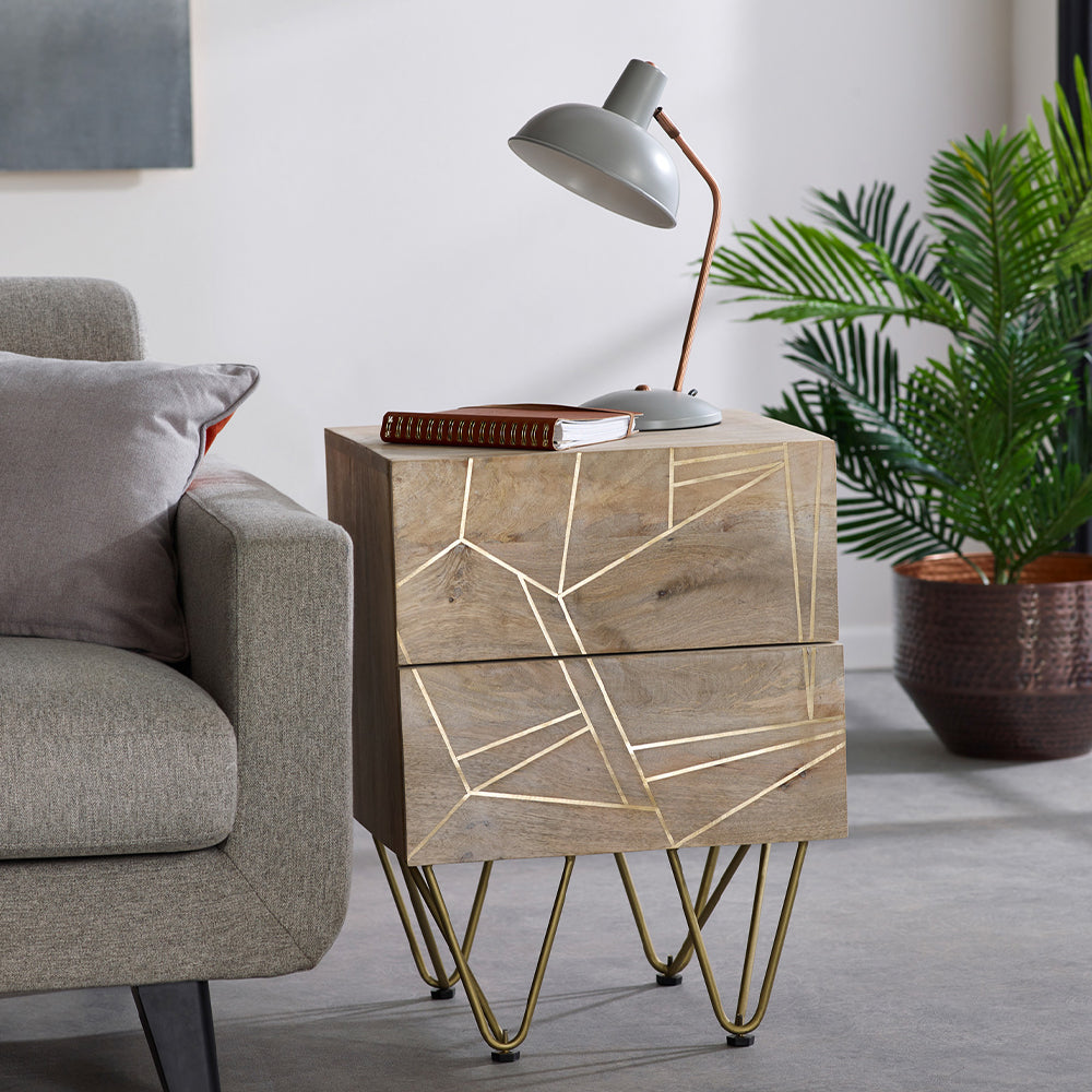 Boston Light Gold 2 Drawer Side Table