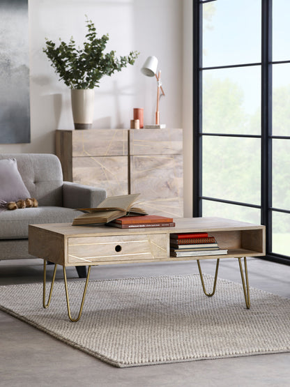 Boston Light Gold Rectangular Coffee Table With Drawer