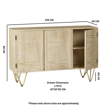 Boston Light Gold Large Sideboard 3 Doors