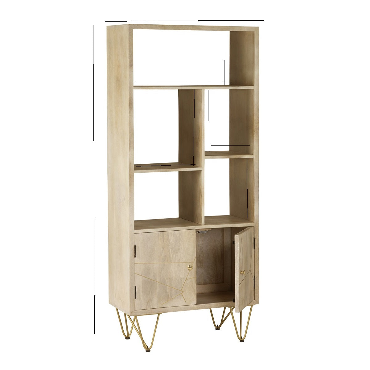 Boston Light Gold Large Bookcase 2 Door