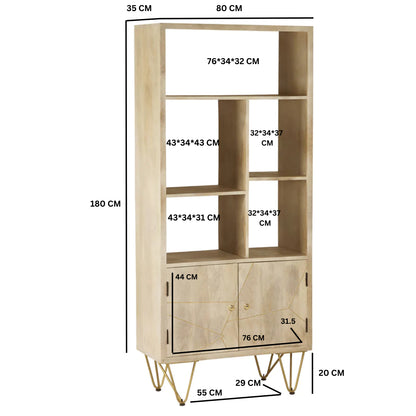 Boston Light Gold Large Bookcase 2 Door