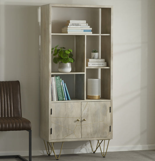 Boston Light Gold Large Bookcase 2 Door